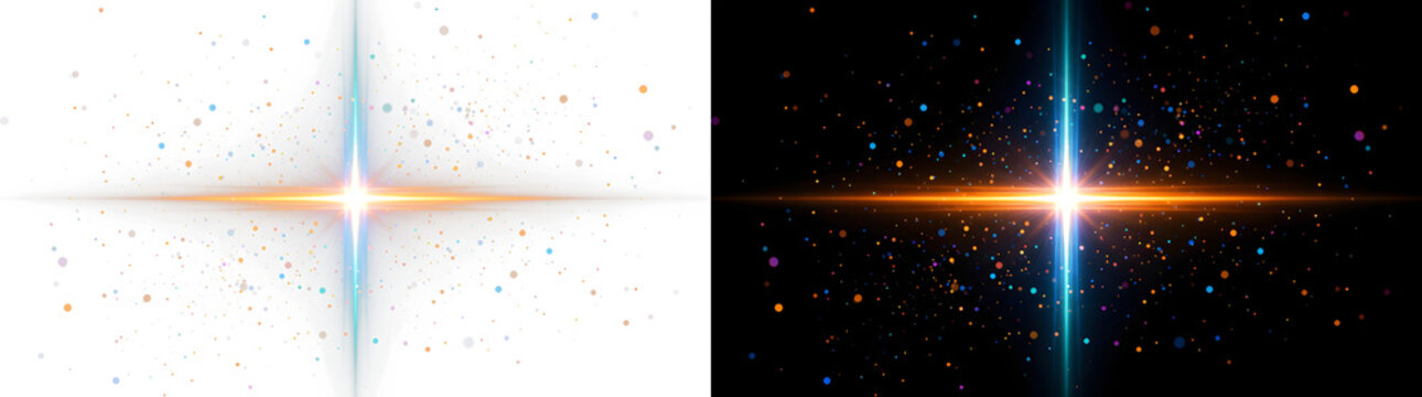 Abstract horizontal light streak flare and particle burst with sci fi, particles