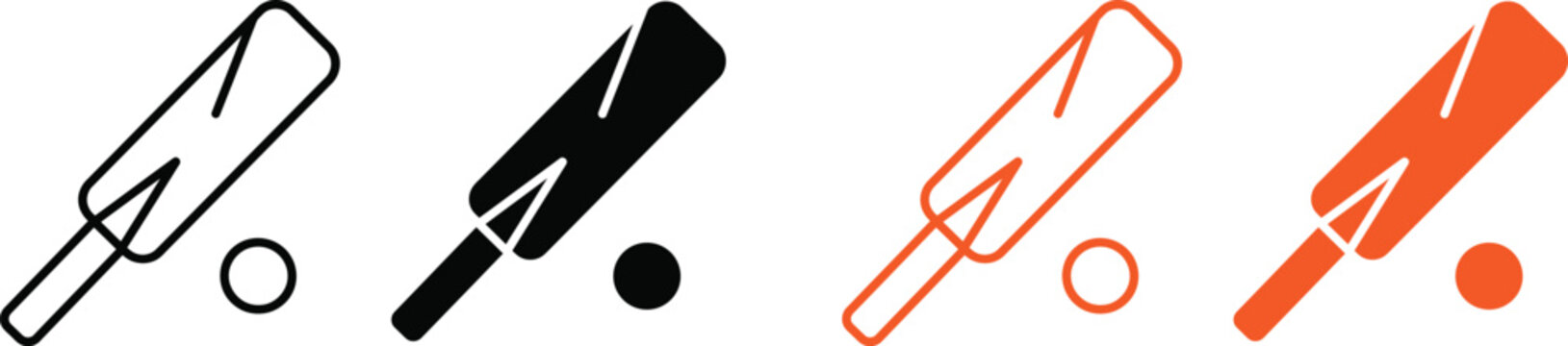Cricket Bat Ball Icons Set Black Orange Vector
