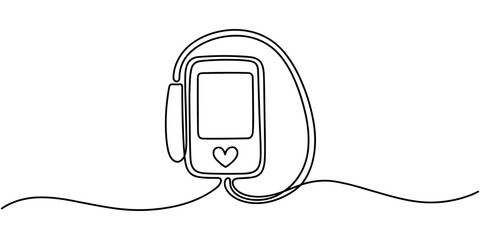 Fototapeta premium Continuous One Line Drawing of Digital Blood Pressure Monitor with Arm Cuff
