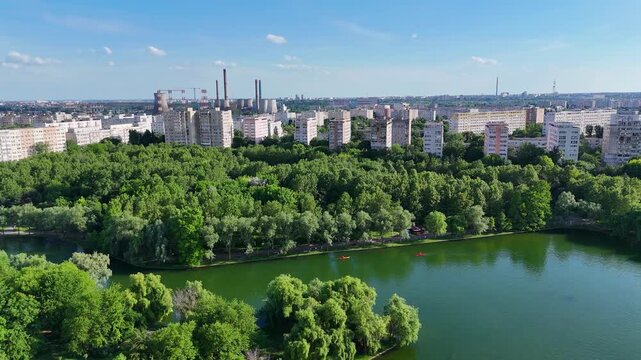 bucharest, romania, national arena, arena nationala, stadium, aerial, lake, city park, skyline, drone, alexandru ioan cuza park, ior park, cityscape, urban, green city, park, nature, water, stadium vi