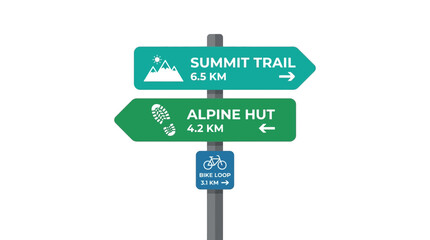 Fototapeta premium Hiking and Cycling Trail Directional Sign Post Vector Illustration