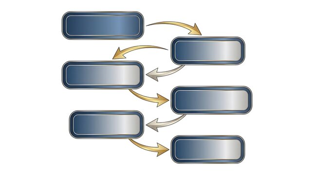 Professional zigzag workflow infographic template with metallic buttons and directional arrows