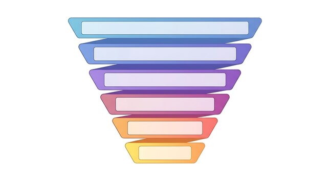 Business funnel workflow infographic template with six colorful gradient layered segments
