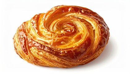 Fototapeta premium Golden-brown, swirled pastry with a glossy glaze
