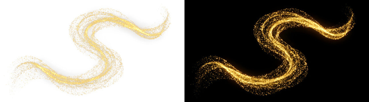 S-shaped golden light flow effect element with abstract particle luxurious