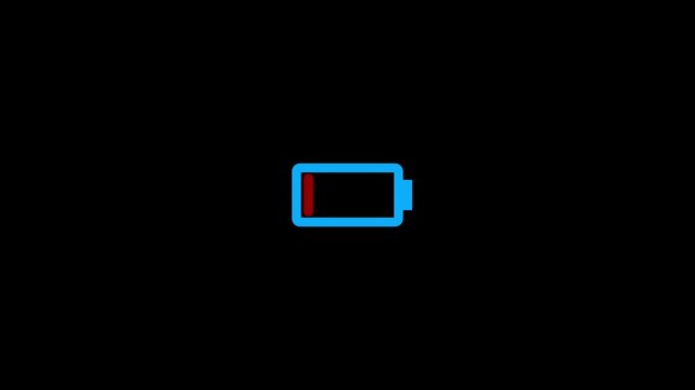 Cyan color battery low icon animation on a transparent background