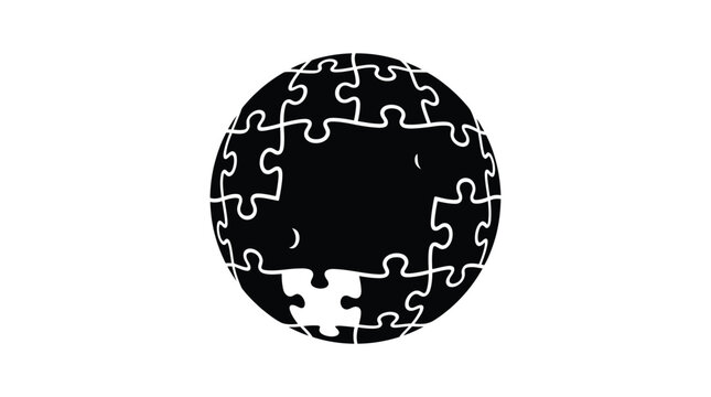Black puzzle pieces forming a circular shape on a white background