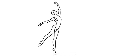 Continuous single line drawing of a graceful ballerina dancer performing a dance move in a classic ballet pose © Tumpa