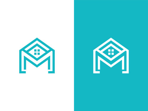 Abstract letter M with home logo vector illustration