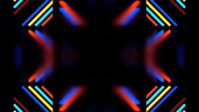 Orange and Blue Neon Light Elements Kaleidoscope Background VJ Loop in 4K