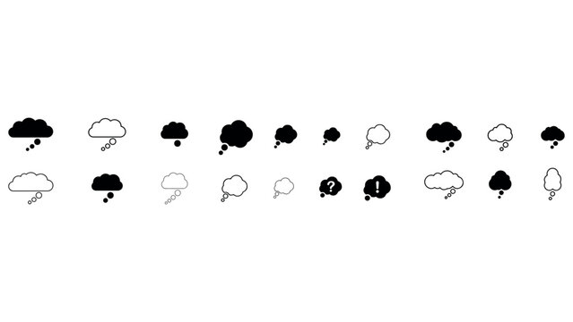 Thought bubble icon set collection of speech cloud symbols for thinking and communication.
