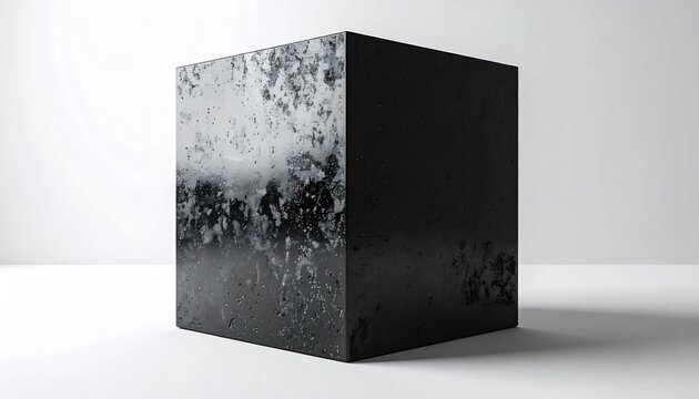 Textured Black Cube Object with Grungy Surface in Studio Lighting