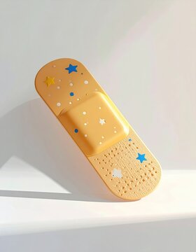 A playful, star-patterned adhesive bandage rests against a bright, sunlit wall