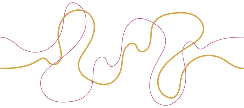 Seamless continuous fluid lines pattern with hand-drawn curly purple and yellow squiggles, perfect for modern graphic design, web backgrounds