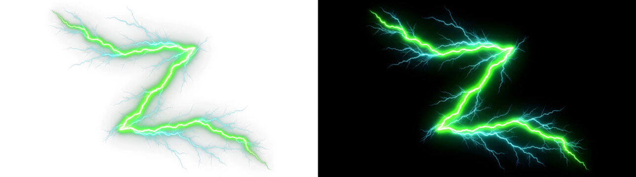 Glowing green electric lightning bolt energy effect icon with lightning