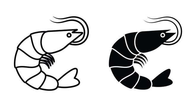 Black and white shrimp vector icons