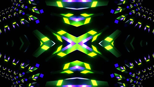 Purple and Light Green Neon Light Columns Kaleidoscope Background VJ Loop in 4K