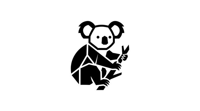 Geometric koala silhouette holding eucalyptus leaves