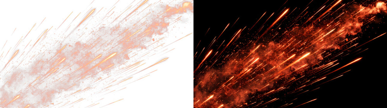 Abstract red motion light streak trails on white and black background
