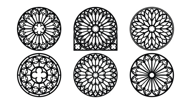 Gothic rose window silhouettes on a white background vector illustrations