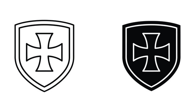 Black and white templar cross shield icons