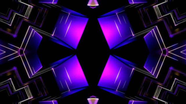 Purple and Yellow Futuristic Dark Neon Kaleidoscope Background VJ Loop in 4K