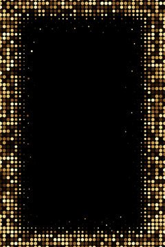 Luxury gold glitter background with shimmering confetti, sparkling dots and metallic sequins. Festive vector border for premium branding, celebrations, invitations, banners and holiday design.