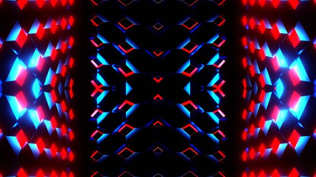 Red and Blue Locked Up in Cubic Kaleidoscope Background VJ Loop in 4K