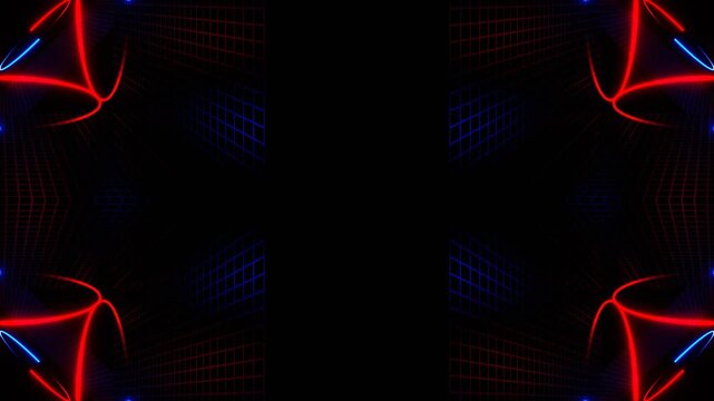 Red and Blue Neon Lights in Square Frames Kaleidoscope Background VJ Loop in 4K