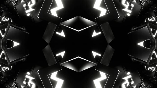 White Moving Neon Shapes Kaleidoscope Background VJ Loop in 4K
