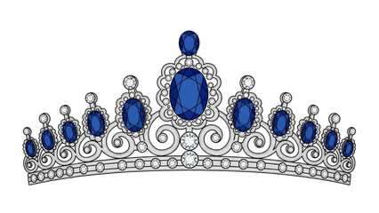 A 2D Vector Illustration of a tiara with royal blue gemstones on a decorative metal base © Stock Image Paradise