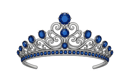A 2D Vector Illustration of a tiara with blue jewels on a white background © Stock Image Paradise