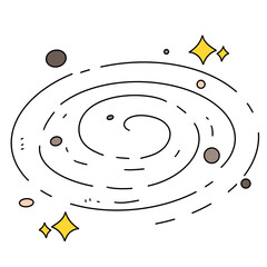 Stylized galaxy swirls with planets and stars © iJstock