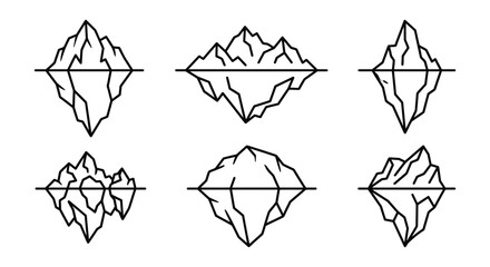 Iceberg Line Art Six Variations Of A Mountain And Ice Formation © MDAliAkbor