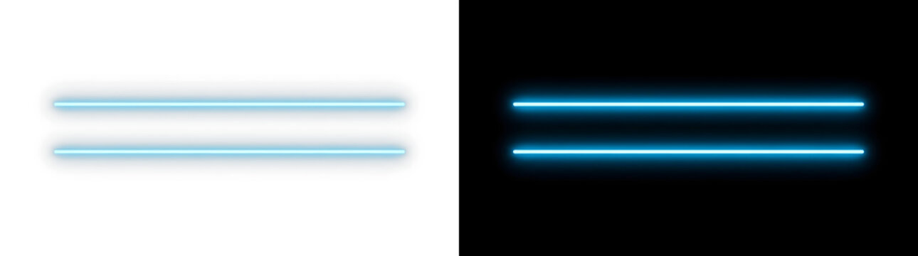 Double glowing blue neon light bar lines on black and white background
