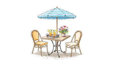 Summer cafe furniture hand drawn marker sketch vector with table chairs and parasol isolated © MDImamul