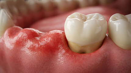 Fototapeta premium Molar tooth with receding gums and signs of inflammation