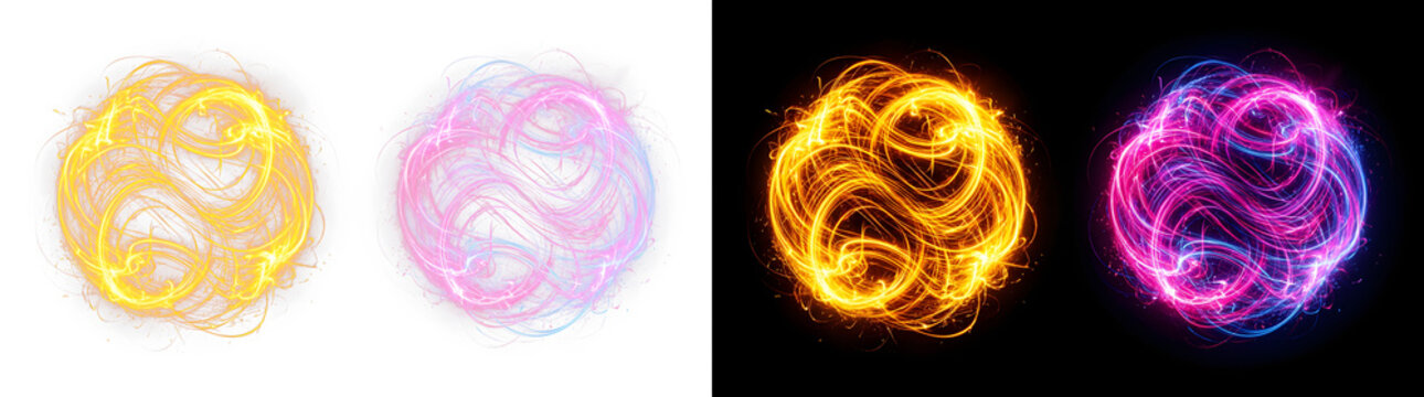 Abstract glowing energy orbs and light spheres set with abstract, particle