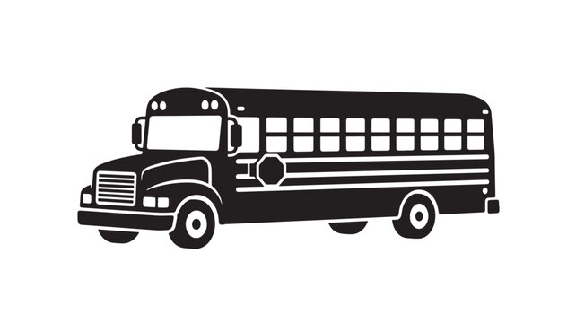 Bus Illustration with Windows and Wheels in a Minimalist Black and White Style Featuring Transportation, Vehicle, Public Transit