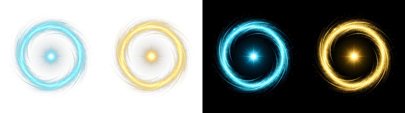 Glowing circular portal light rings set with abstract particle isolated