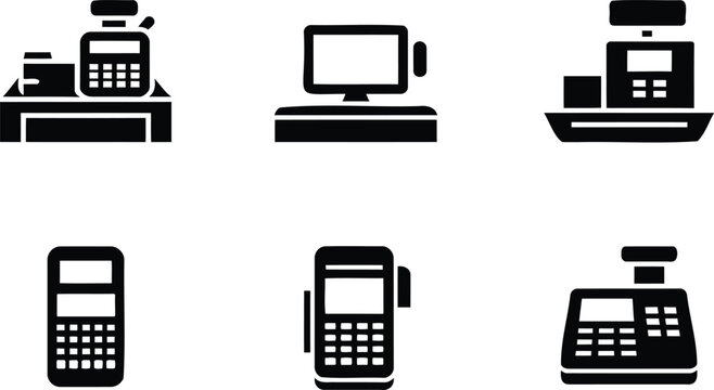 Collection of various payment terminal and computer icons for business and technology concepts  finance tools