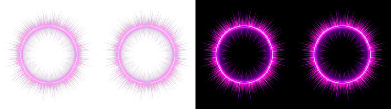 Pink radiant circular light frames and particle rings with particle, abstract