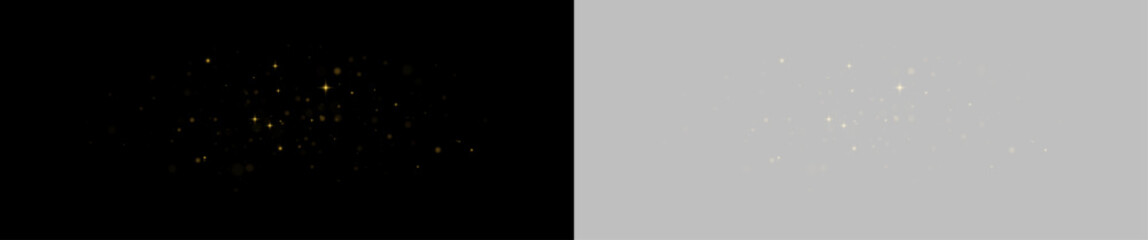 Fototapeta premium Twinkling star for festive Christmas design overlays. Golden glitter sparkles with magical fairy dust effect. Bright bokeh highlights and floating particles. Vector illustration png.