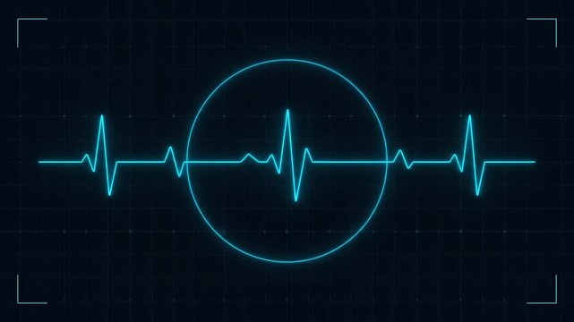 A futuristic neon blue electrocardiogram pattern encircled on a dark background with a sleek design.