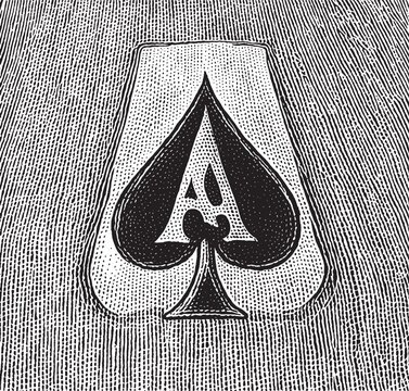 Vintage Ace of Spades Monogram Emblem on Distressed Wooden Background