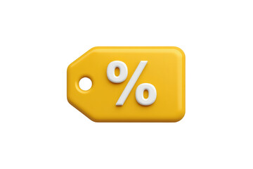 Fototapeta na wymiar Yellow 3d discount tag with percentage symbol representing sales, offers, promotions, and special pricing on transparent background