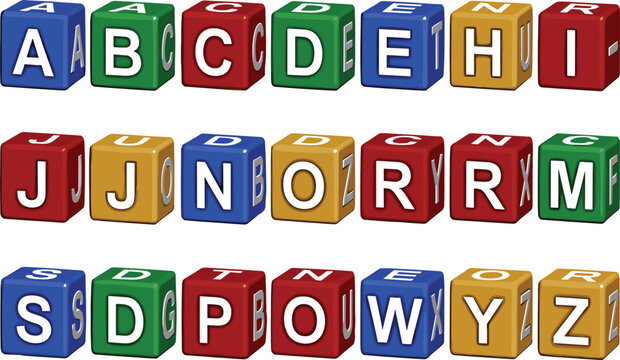 Colorful alphabet block cubes isolated vector illustration set for kids learning education and typography design layout