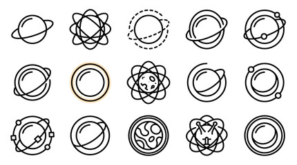 Elegant Black and White Minimalist Atomic and Planetary Orbit Sketches for Scientific or Educational Design © Romm