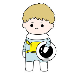Cute boy holds a large, round black object