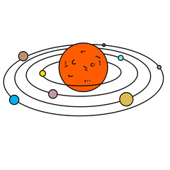 Simplified solar system with colorful planets orbiting a red sun © iJstock